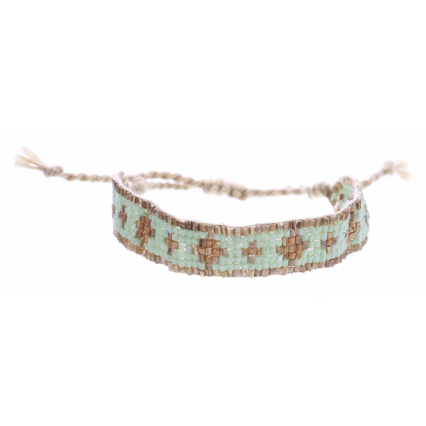 Kids Mint and Gold Woven Beaded Band Bracelet