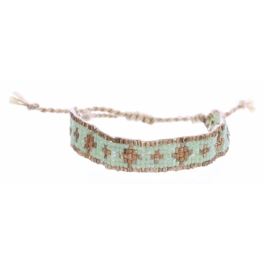 Kids Mint and Gold Woven Beaded Band Bracelet