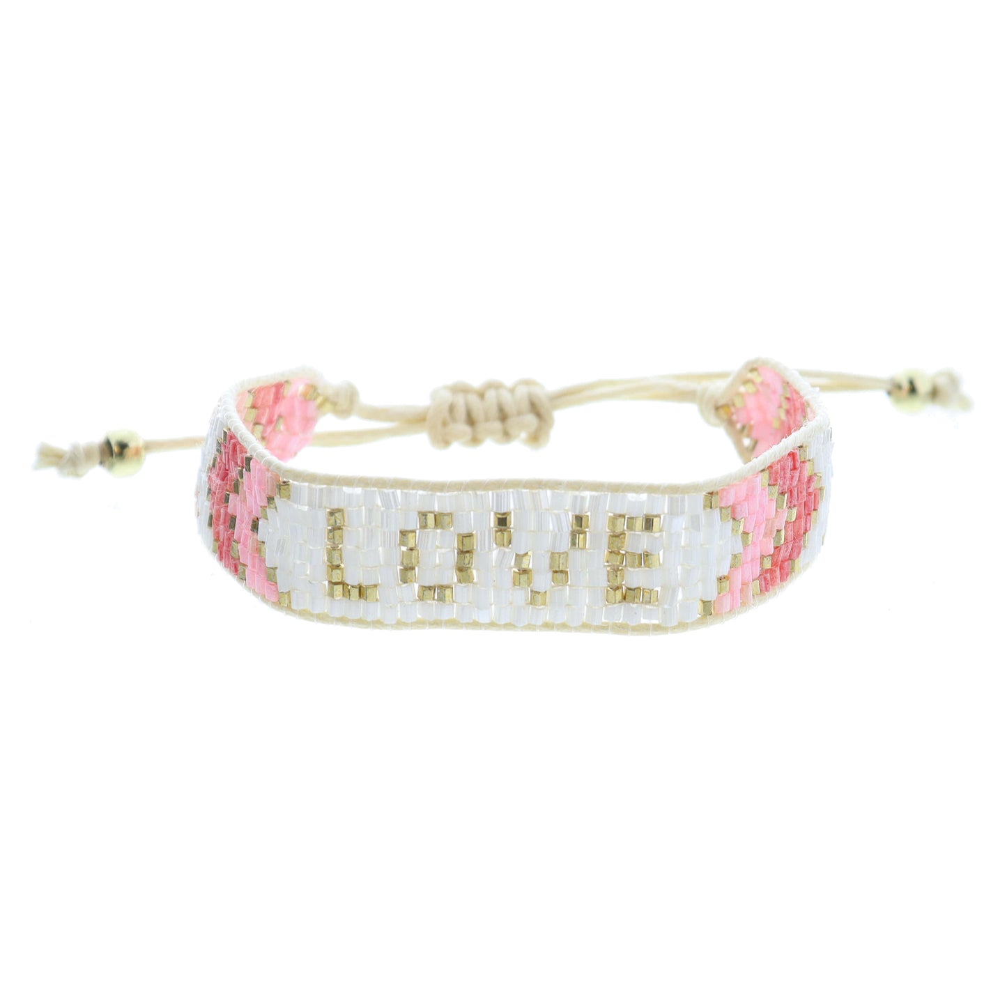 Kids White, Pink, Red, Gold with "LOVE" Woven Beaded Band Bracelet