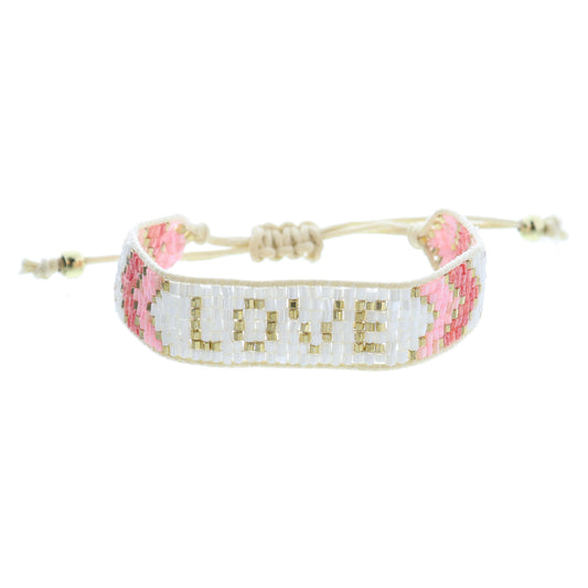 Kids White, Pink, Red, Gold with "LOVE" Woven Beaded Band Bracelet