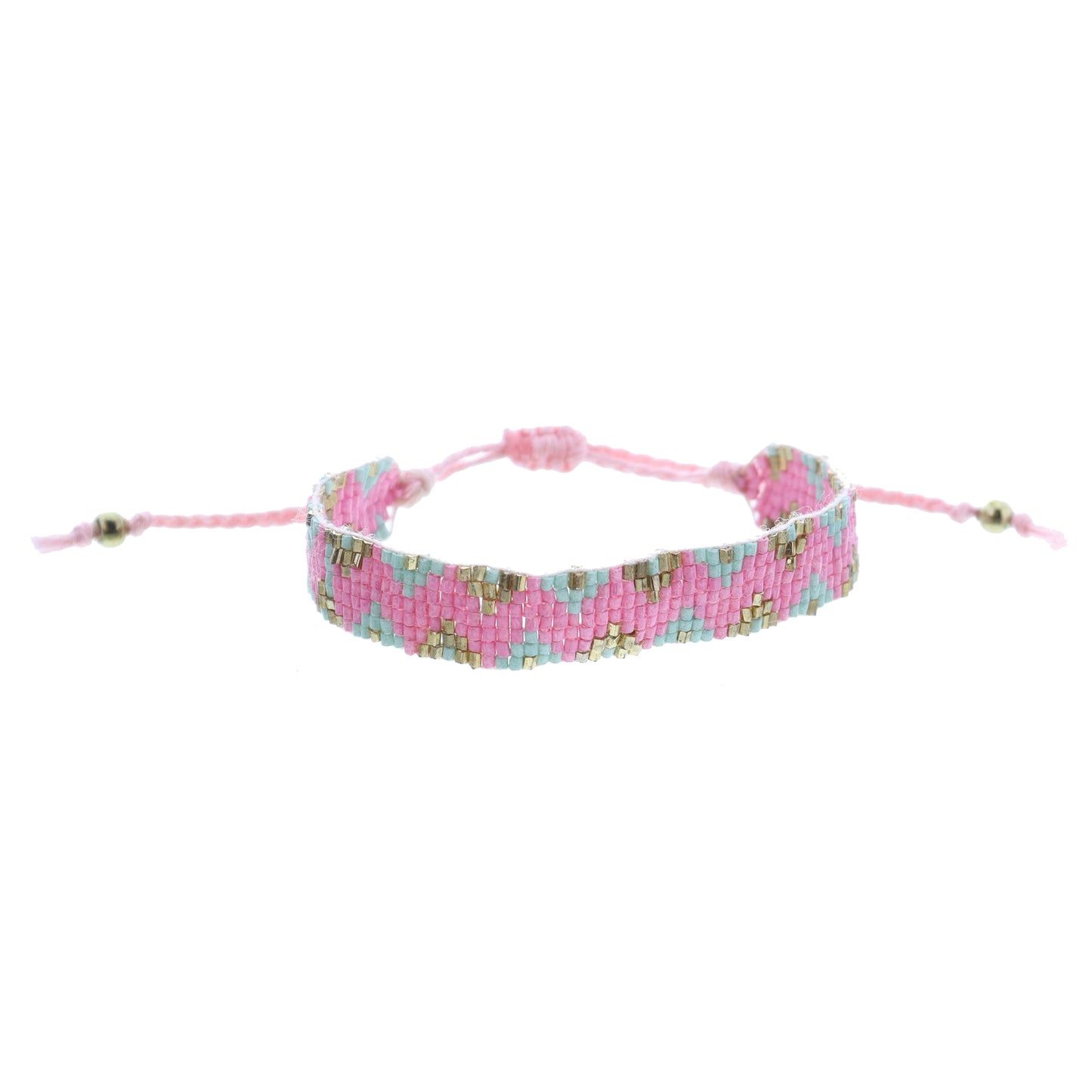 Kids Pink, Mint, Gold Woven Beaded Band Bracelet