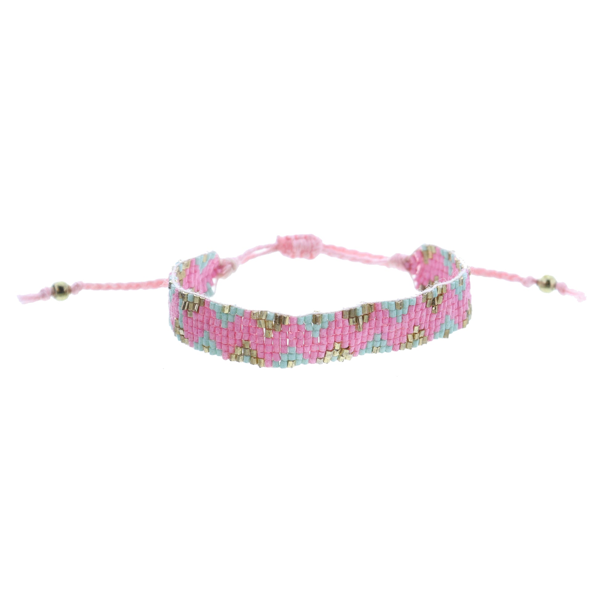 Kids Pink, Mint, Gold Woven Beaded Band Bracelet