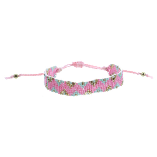 Kids Pink, Mint, Gold Woven Beaded Band Bracelet