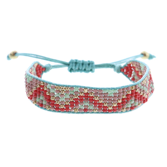Kids Coral, Dusty Pink, Mint, Gold Woven Beaded Band Bracelet