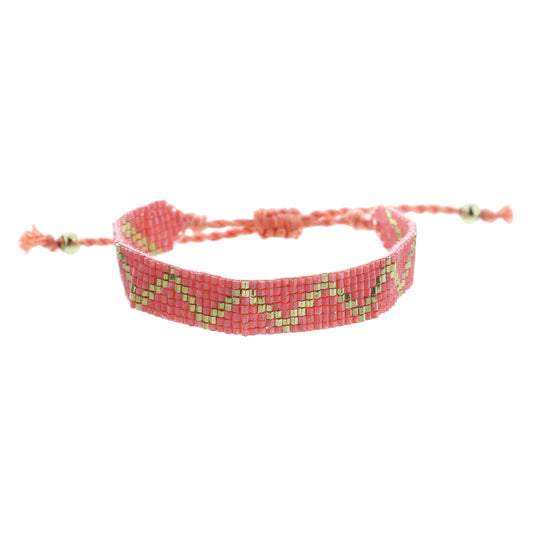 Kids Coral and Gold Zigzag Woven Beaded Band Bracelet