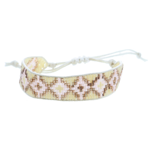 Kids Ivory, Light Pink, Copper Woven Beaded Band Bracelet