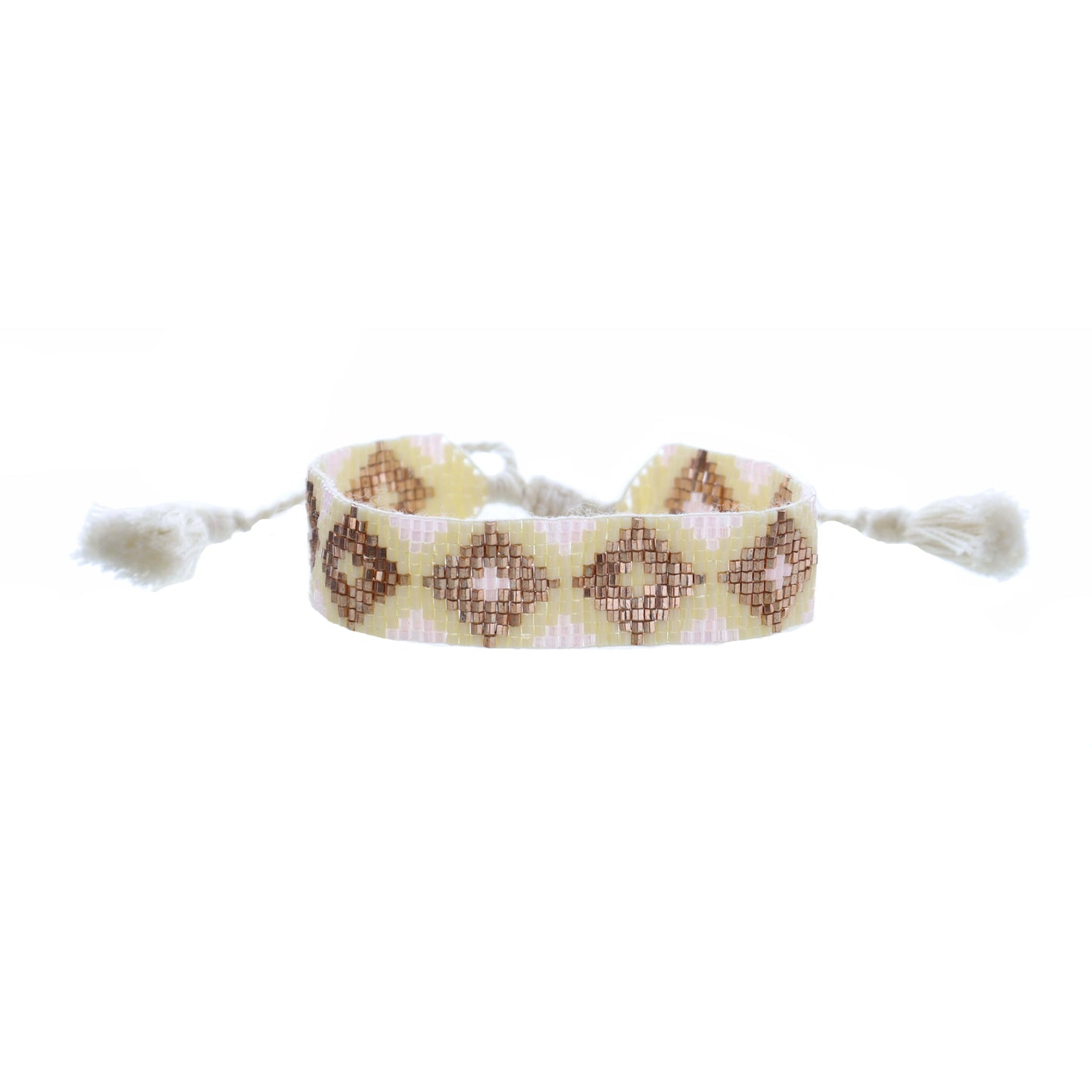 Light Pink, Ivory, Copper Woven Beaded Band Bracelet