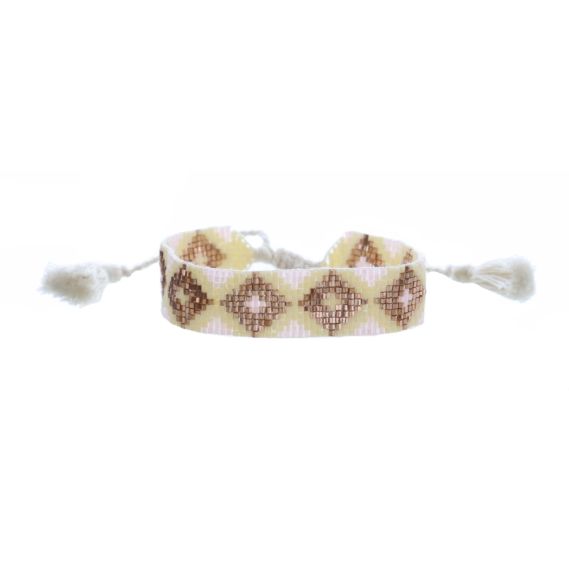 Light Pink, Ivory, Copper Woven Beaded Band Bracelet