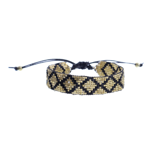 Gold and Black Woven Beaded Band Bracelet