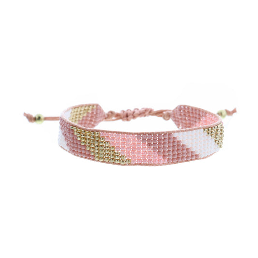 Mauve, Pink, Gold, White Woven Beaded Band Bracelet