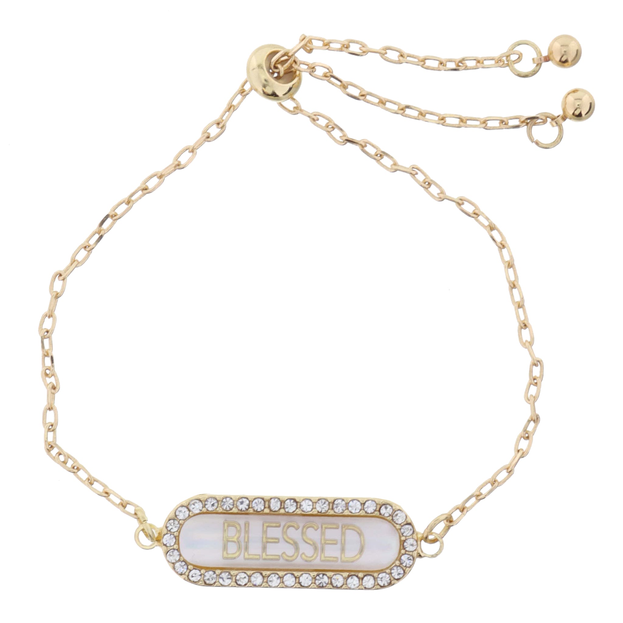 "BLESSED" in Shell Inlay Oval with Crystal Edge Bracelet