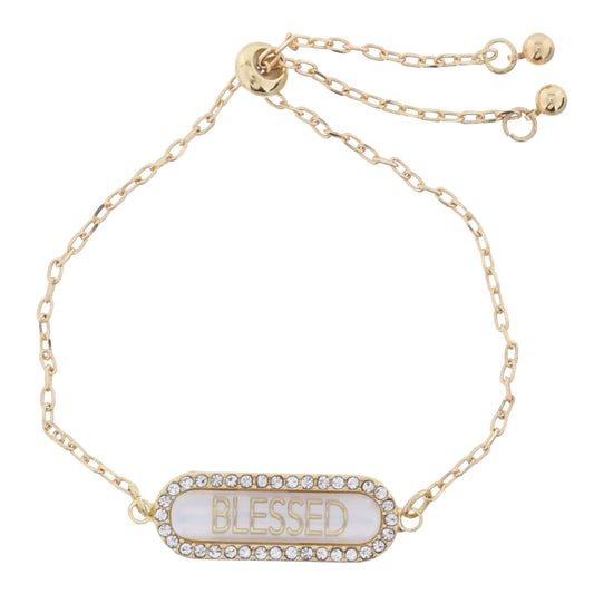 "BLESSED" in Shell Inlay Oval with Crystal Edge Bracelet
