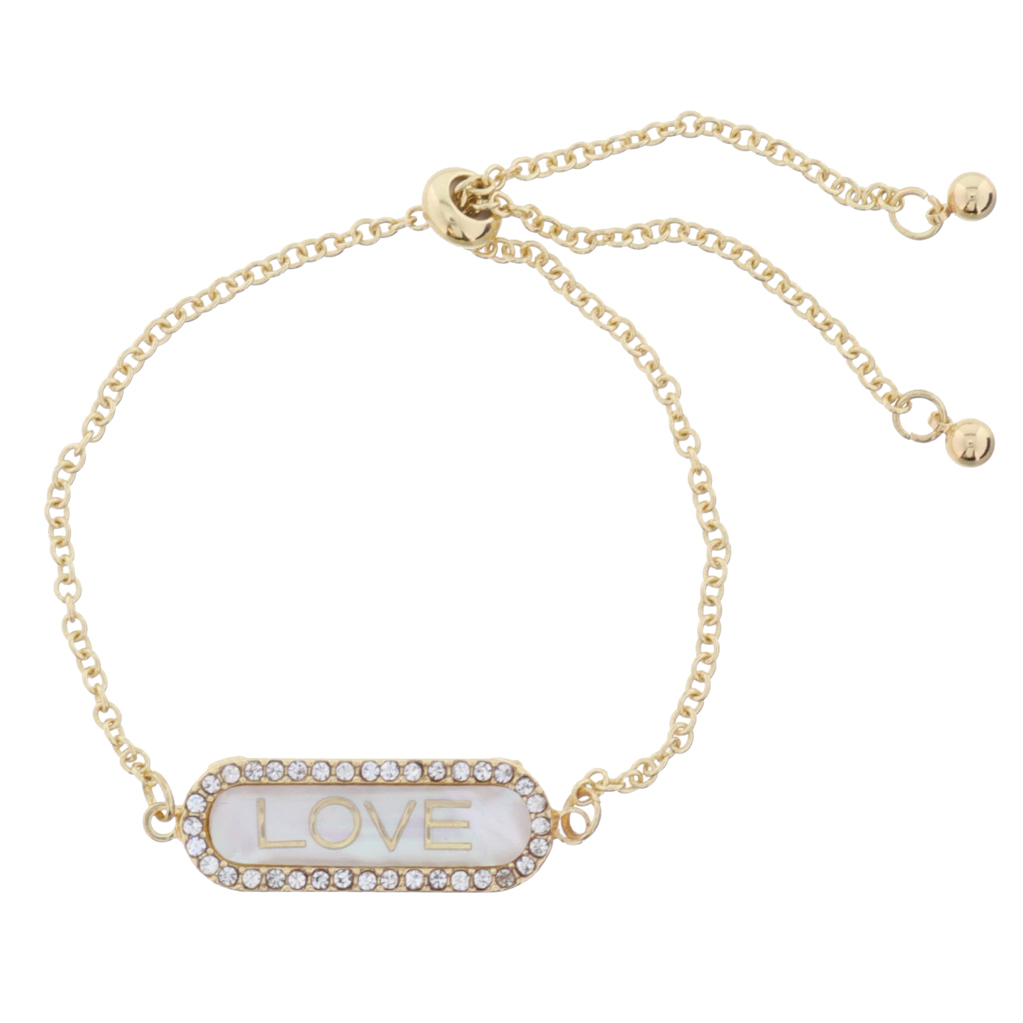 "LOVE" in Shell Inlay Oval with Crystal Edge Bracelet