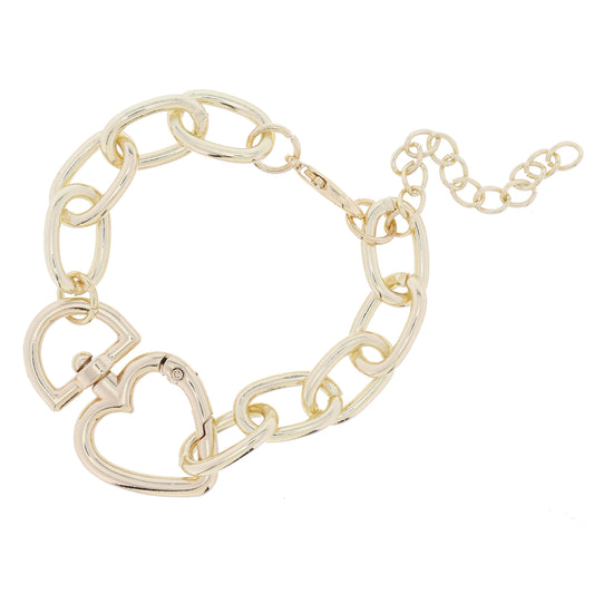 Shiny Gold Chunky Oval Link Chain with Heart Shaped Latch Clasp Bracelet