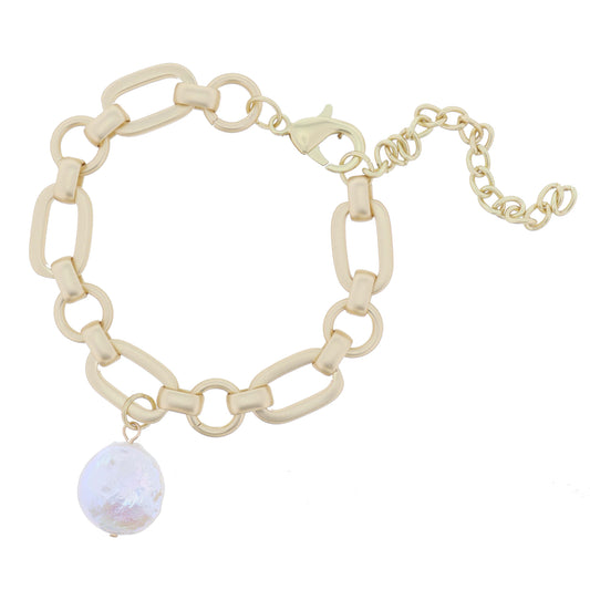 Matte Gold Chunky Long and Short with Coin Pearl Bracelet