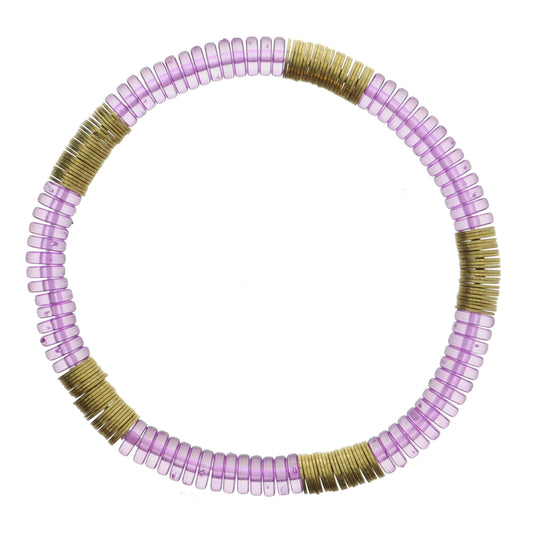 Lavender Cylinder Beads with Gold Sequin Accents Bracelet