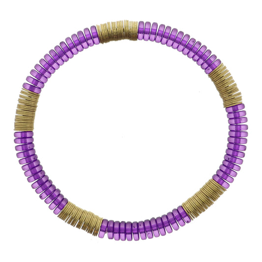 Purple Cylinder Beads with Gold Sequin Accents Bracelet
