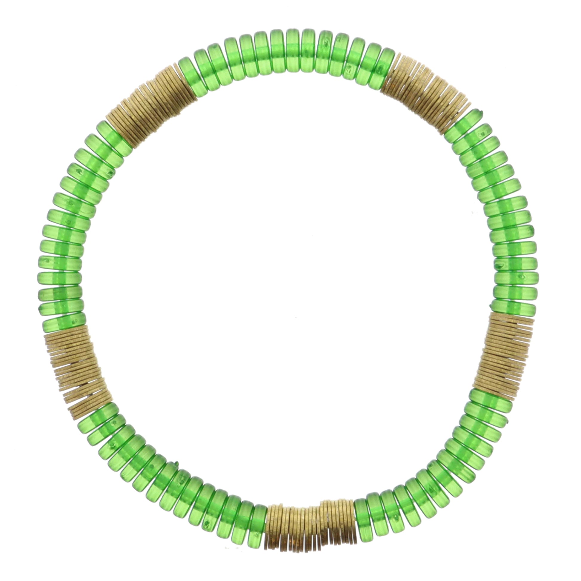 Green Cylinder Beads with Gold Sequin Accents Bracelet