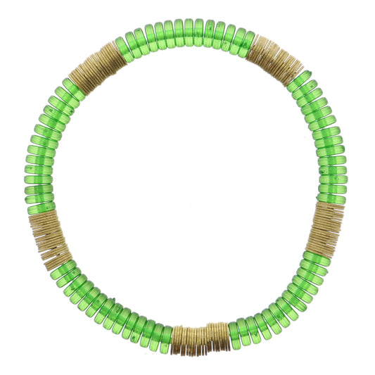 Green Cylinder Beads with Gold Sequin Accents Bracelet
