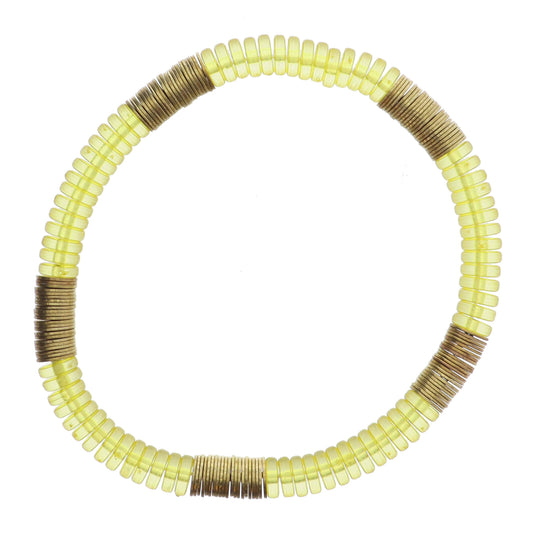 Yellow Cylinder Beads with Gold Sequin Accents Bracelet