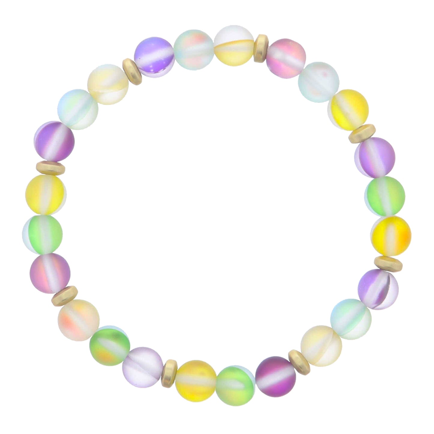 Kids Yellow, Green, Purple Opal Beaded with Gold Spacer Accents Bracelet