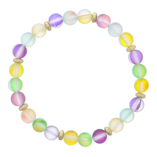 Kids Yellow, Green, Purple Opal Beaded with Gold Spacer Accents Bracelet