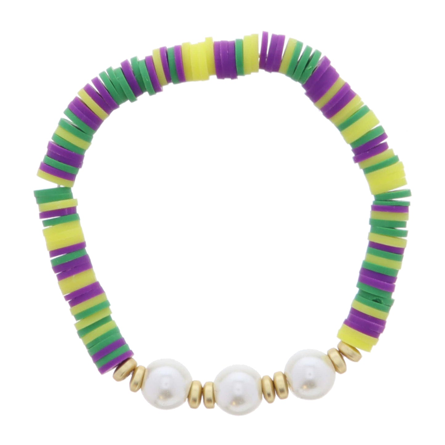 Kids Multi Purple, Green, Yellow Rubber Sequin Beaded with Pearl Portion Bracelet