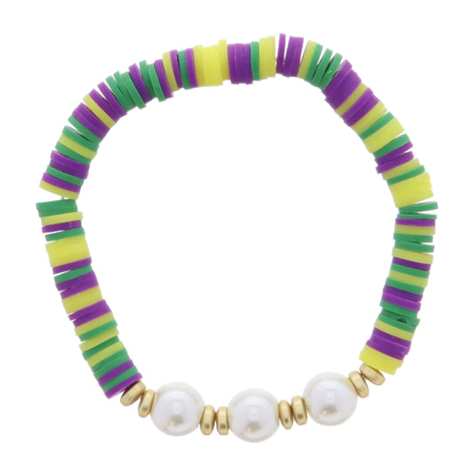 Kids Multi Purple, Green, Yellow Rubber Sequin Beaded with Pearl Portion Bracelet