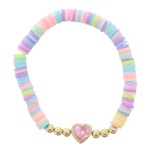 Kids Red Rubber Sequins and Clear Crystal Heart with Gold Bead Accents Bracelet