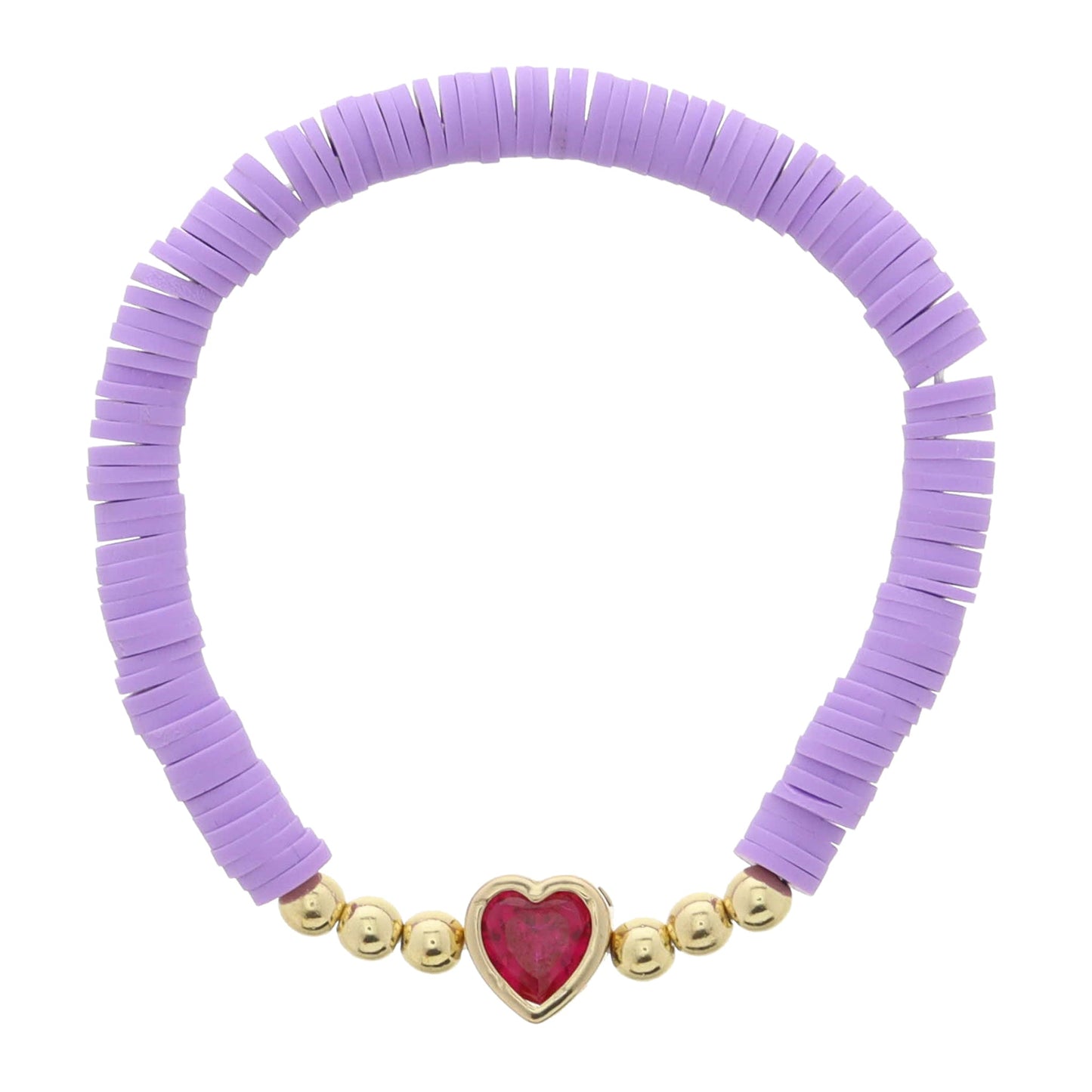 Kids Red Rubber Sequins and Clear Crystal Heart with Gold Bead Accents Bracelet