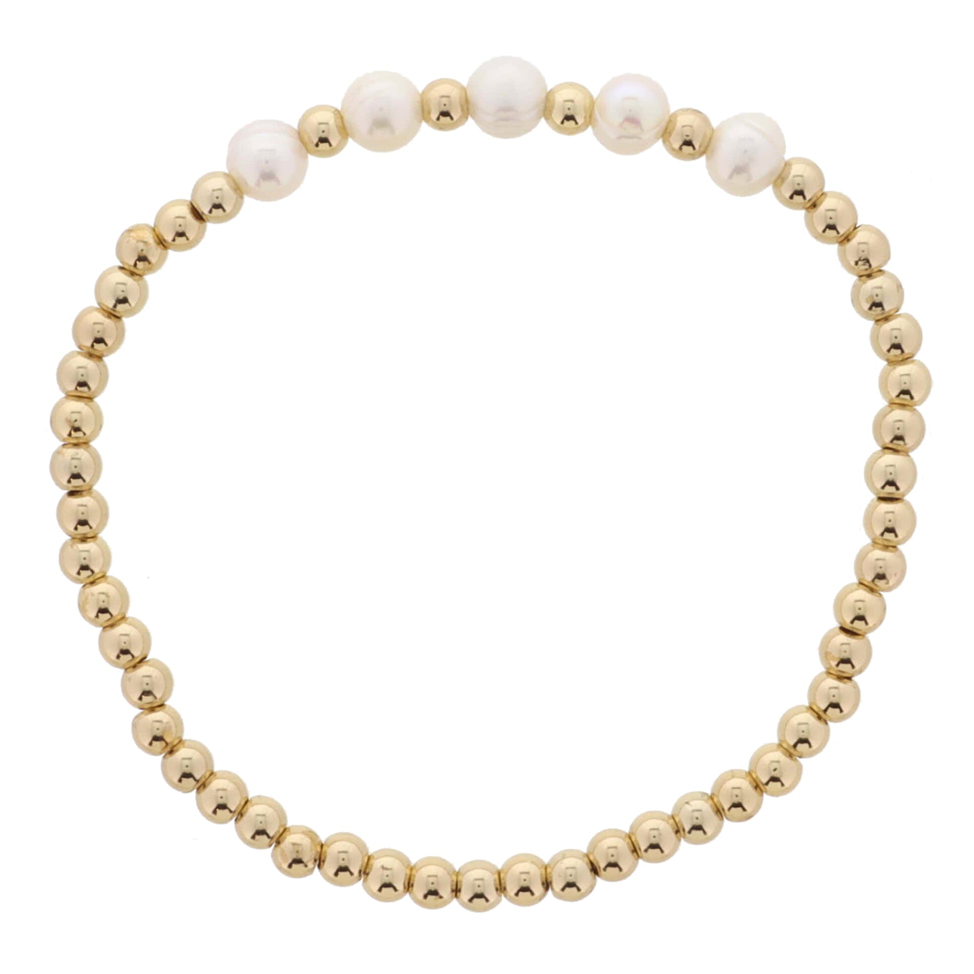 18K Gold Plated Medium Gold Ball Beaded with Natural Pearl Portion Bracelet