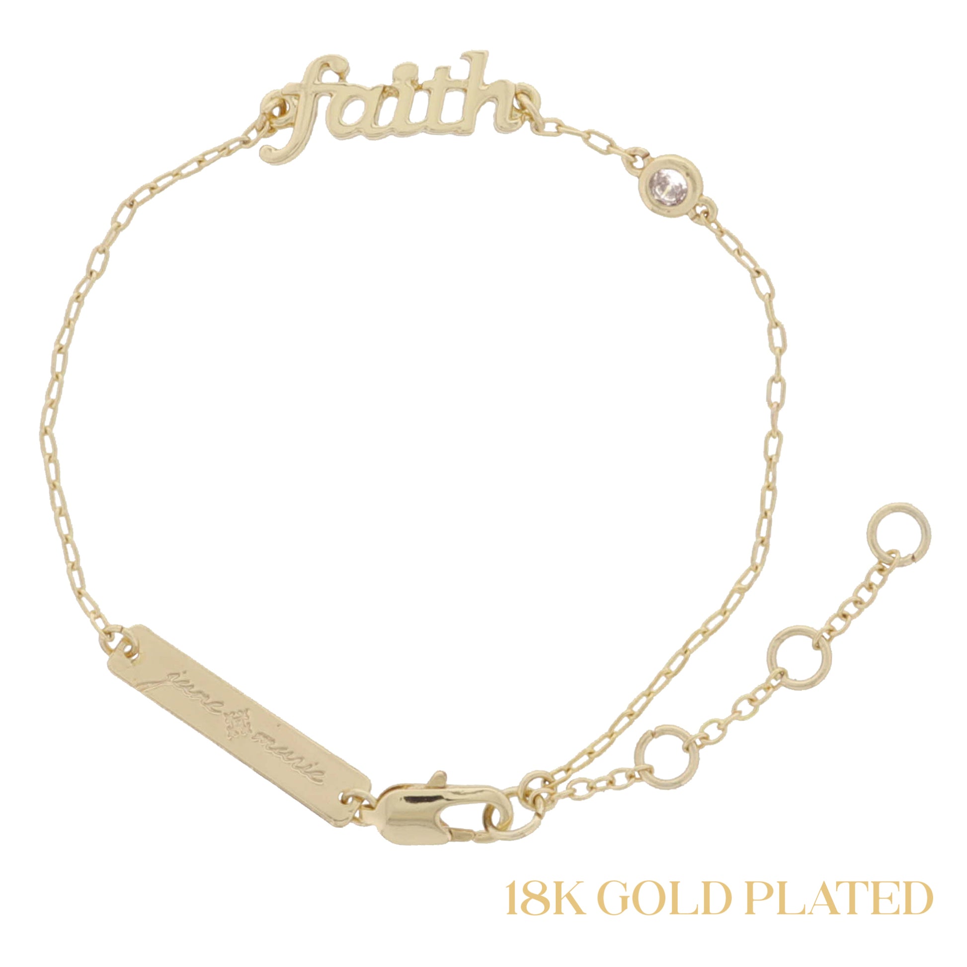 18K Gold Plated "faith" with Clear Crystal Accent Bracelet