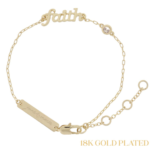 18K Gold Plated "faith" with Clear Crystal Accent Bracelet