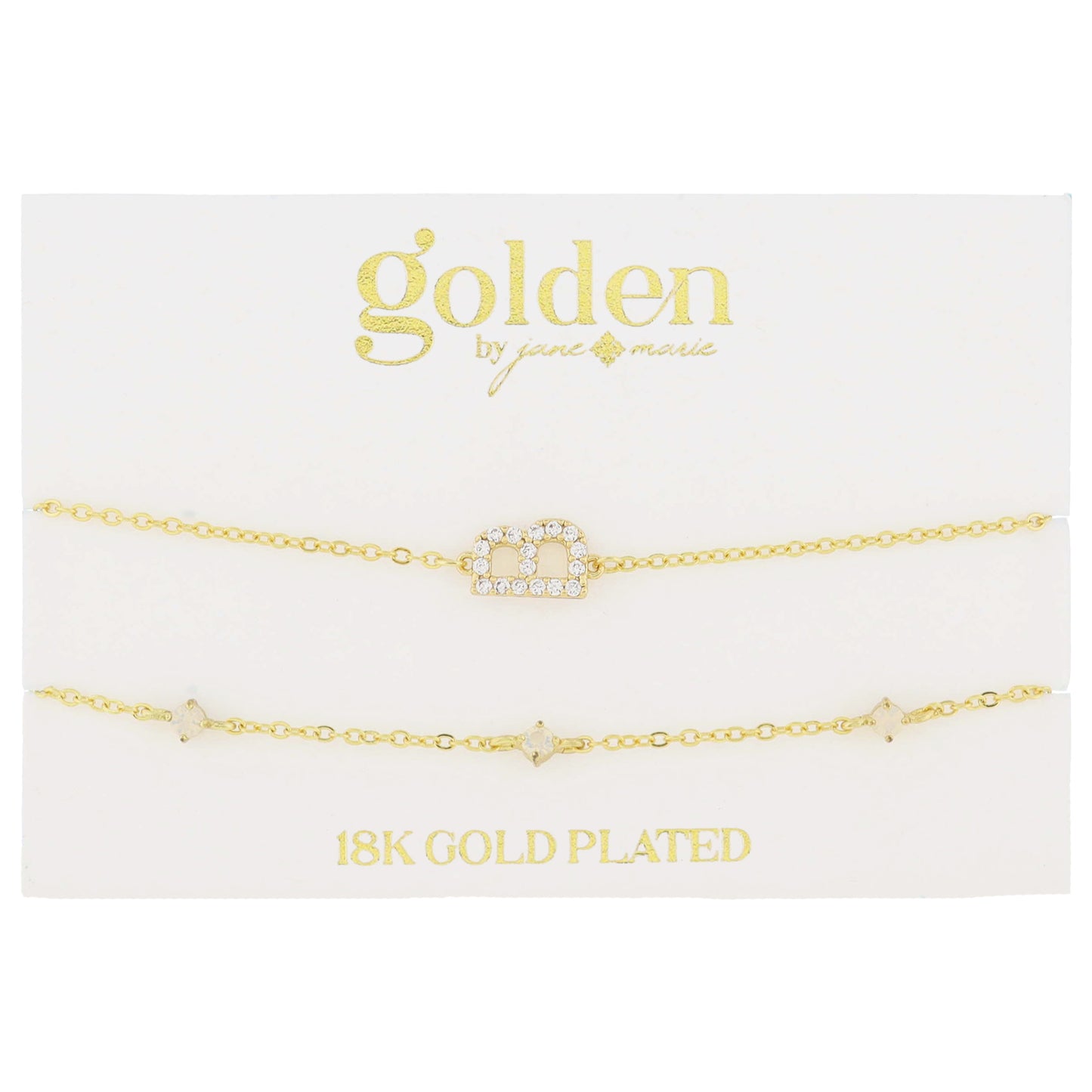 7" Around 18K Gold Plated Set of 2, Cubic Zirconia Pave "B" Initial, Multi Opals Bracelet, 1.5" Ext