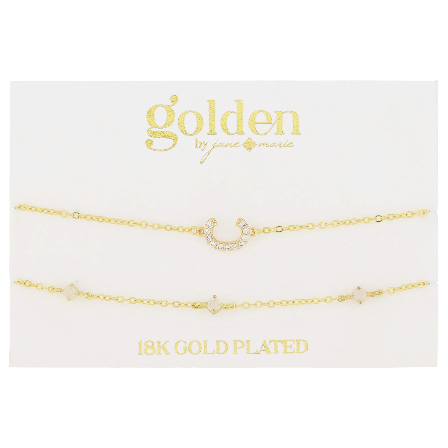 7" Around 18K Gold Plated Set of 2, Cubic Zirconia Pave "C" Initial, Multi Opals Bracelet, 1.5" Ext