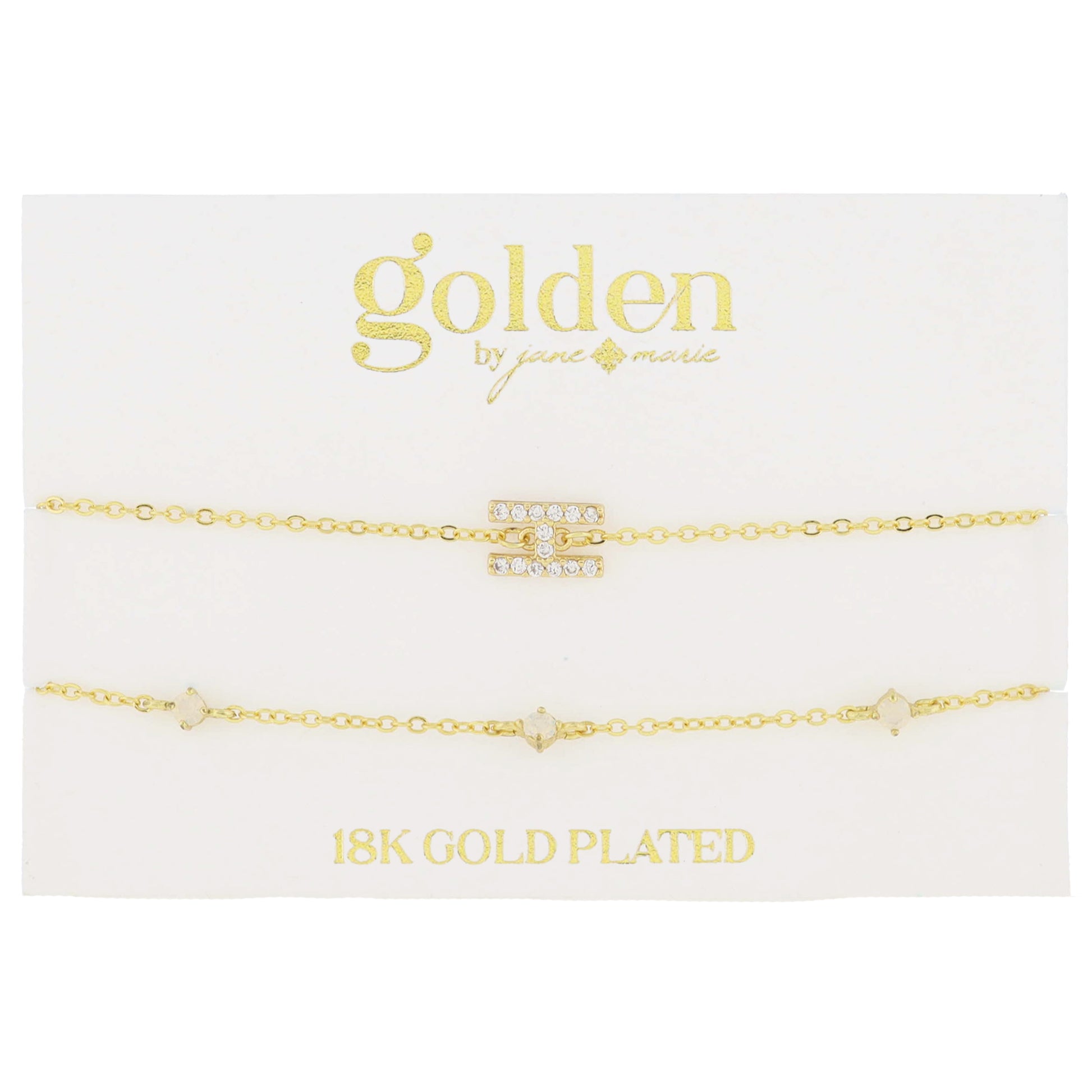 7" Around 18K Gold Plated Set of 2, Cubic Zirconia Pave "H" Initial, Multi Opals Bracelet, 1.5" Ext