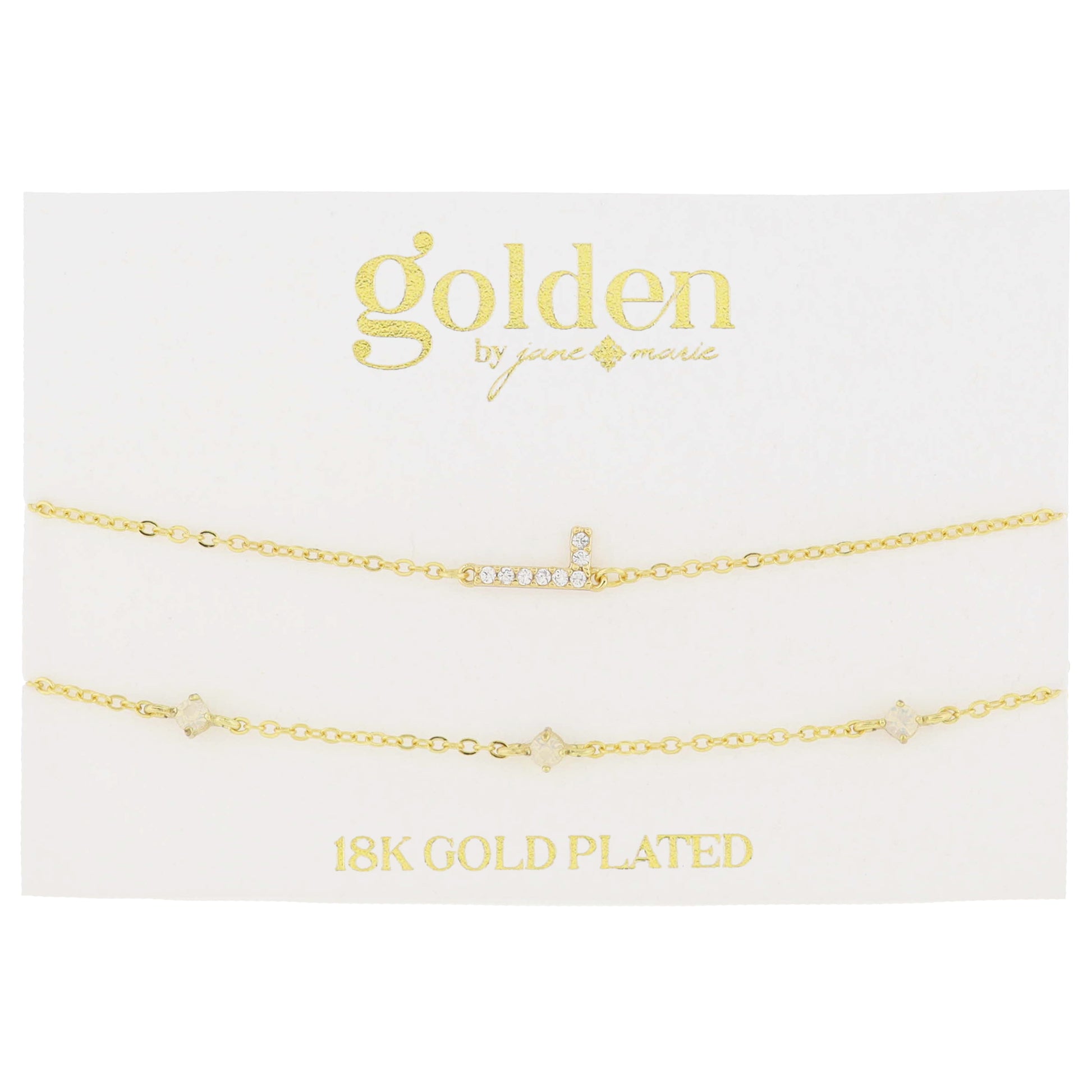 7" Around 18K Gold Plated Set of 2, Cubic Zirconia Pave "L" Initial, Multi Opals Bracelet, 1.5" Ext