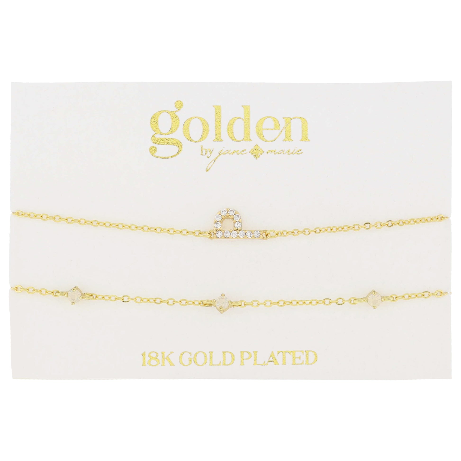 7" Around 18K Gold Plated Set of 2, Cubic Zirconia Pave "P" Initial, Multi Opals Bracelet, 1.5" Ext