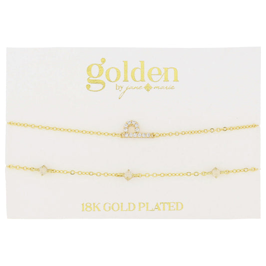 7" Around 18K Gold Plated Set of 2, Cubic Zirconia Pave "P" Initial, Multi Opals Bracelet, 1.5" Ext
