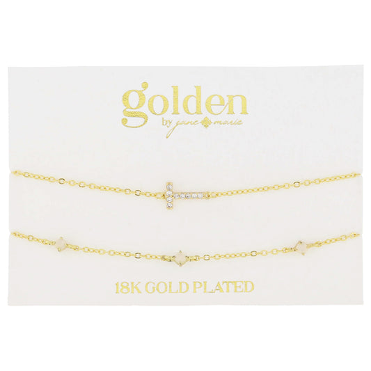 7" Around 18K Gold Plated Set of 2, Cubic Zirconia Pave "T" Initial, Multi Opals Bracelet, 1.5" Ext