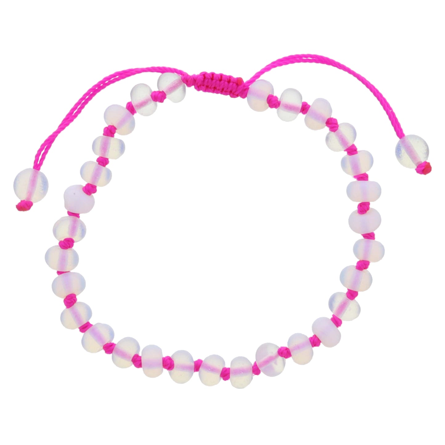 Kids Magenta Knotted Thread and Opalite Beaded Bracelet, .25" Pendant
