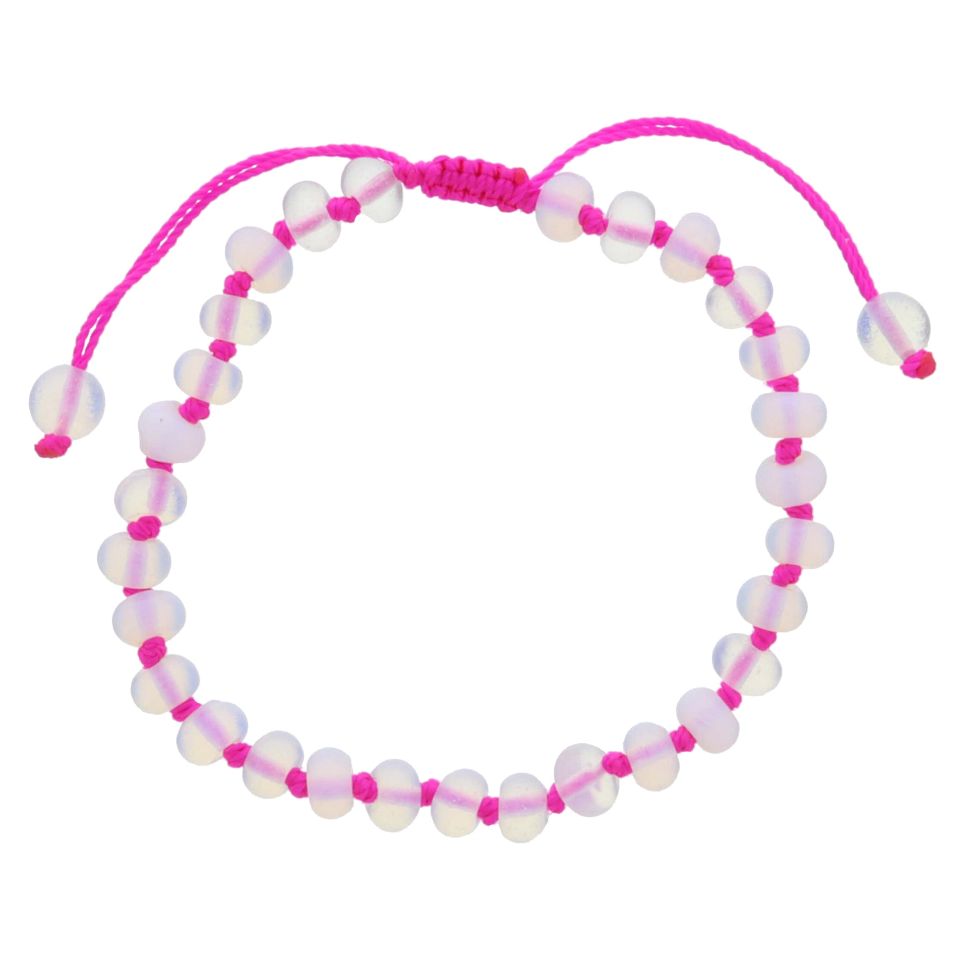 Kids Magenta Knotted Thread and Opalite Beaded Bracelet, .25" Pendant