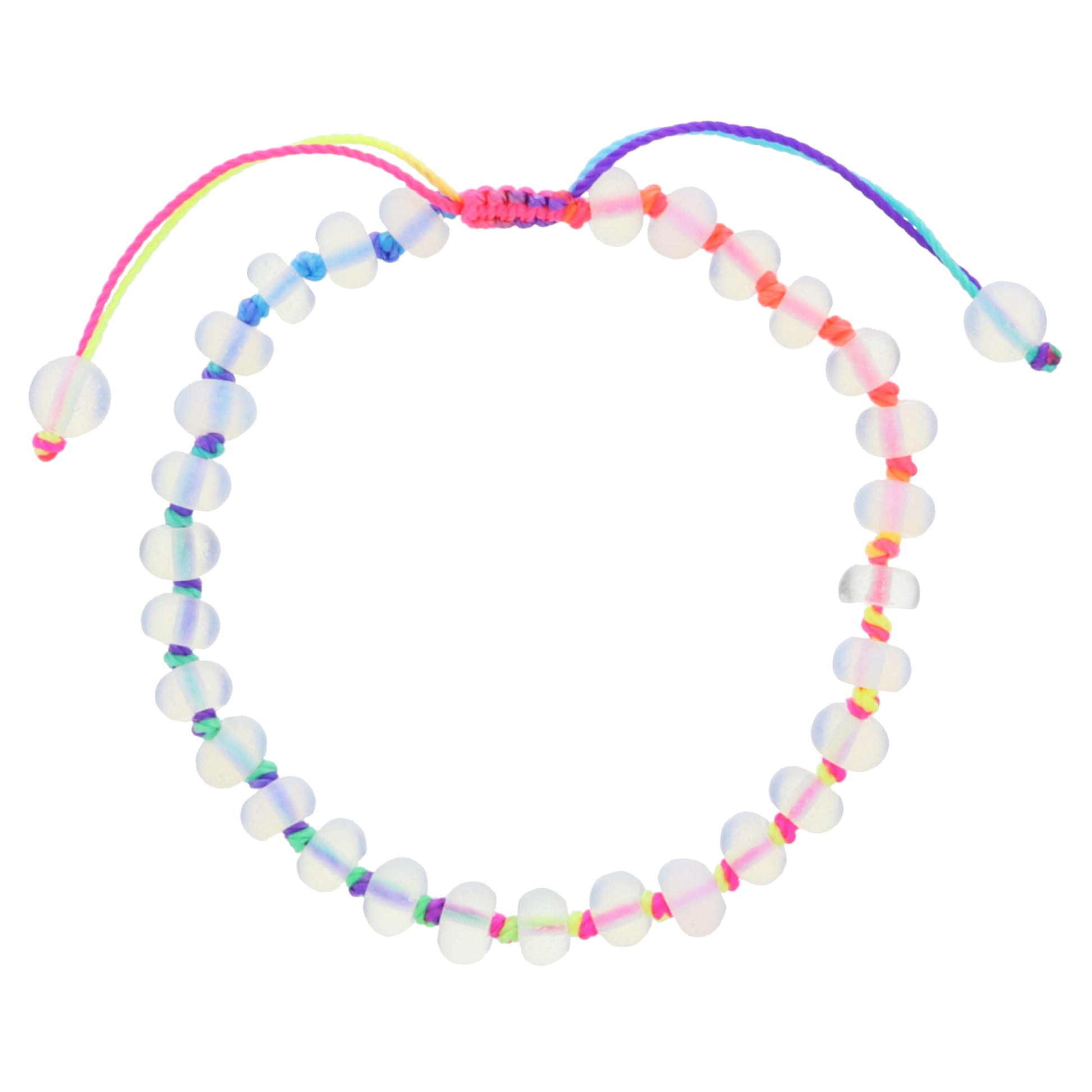 Kids Bright Multi Rainbow Knotted Thread and Opalite Beaded Bracelet, .25" Pendant