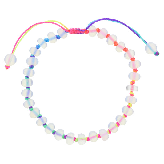 Kids Bright Multi Rainbow Knotted Thread and Opalite Beaded Bracelet, .25" Pendant