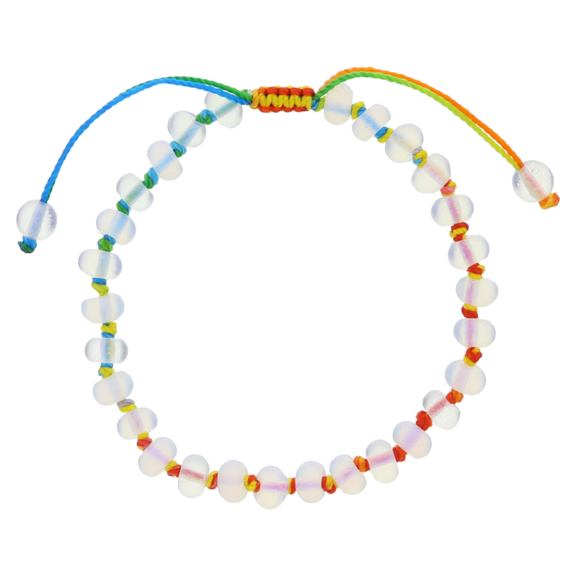 Kids Classic Multi Rainbow Knotted Thread and Opalite Beaded Bracelet, .25" Pendant