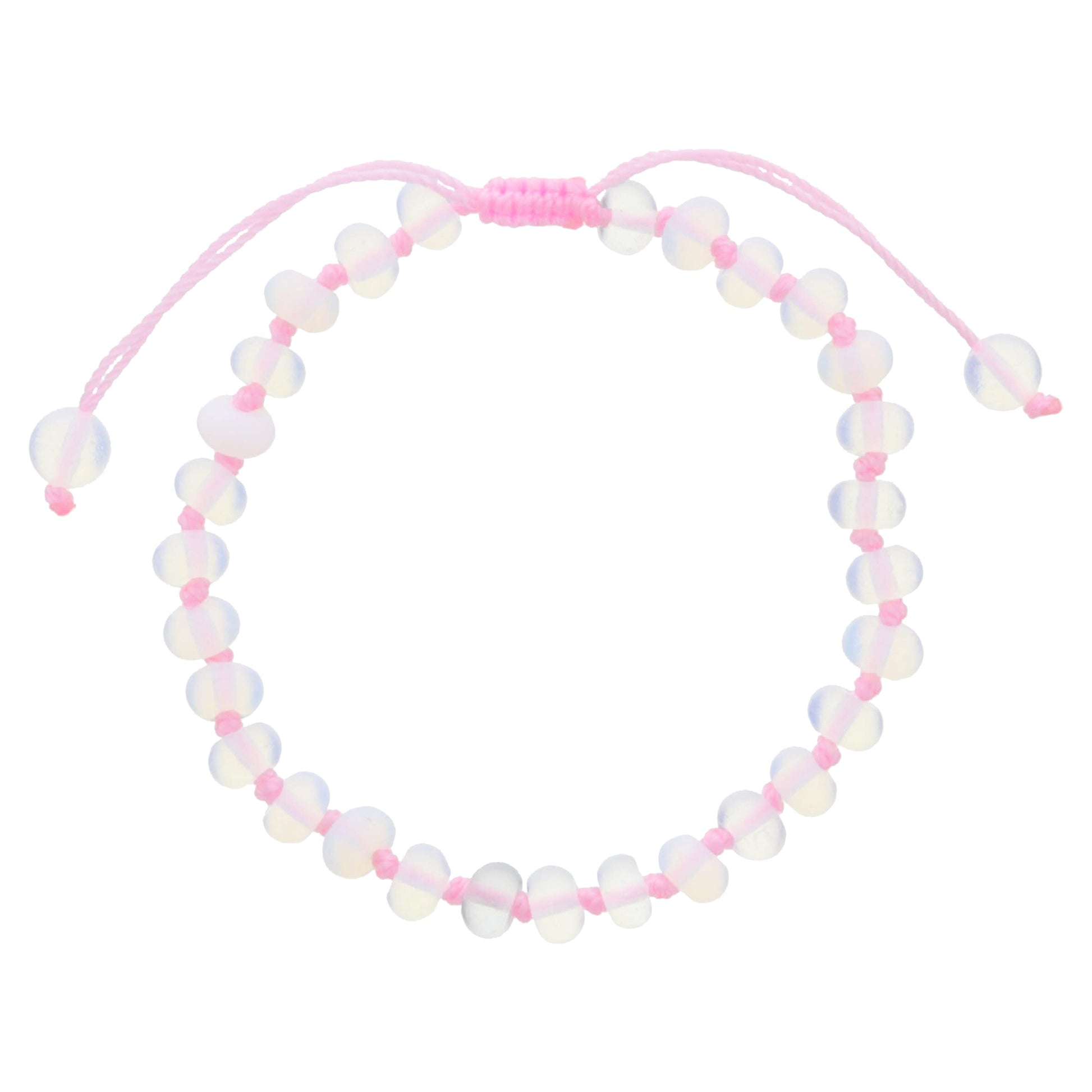 Kids Light Pink Knotted Thread and Opalite Beaded Bracelet, .25" Pendant