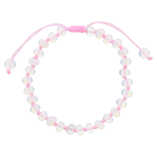 Kids Light Pink Knotted Thread and Opalite Beaded Bracelet, .25" Pendant