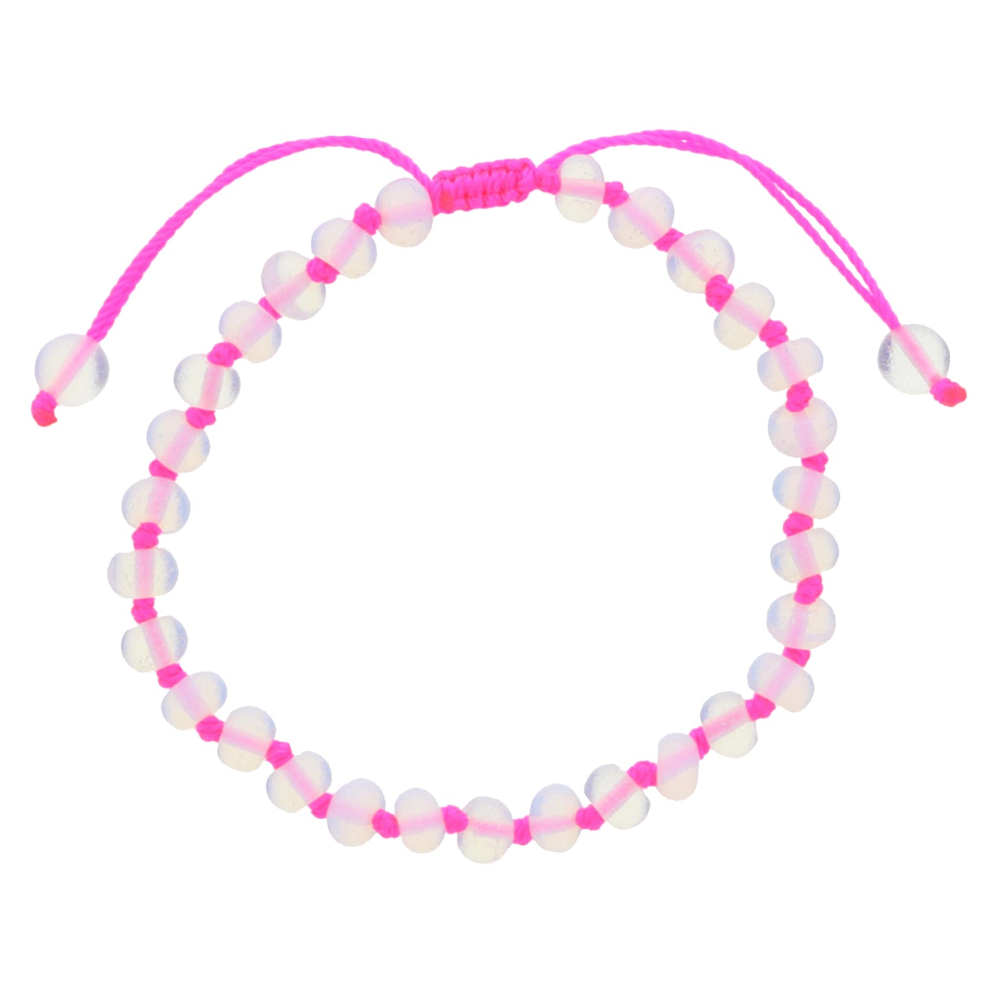 Kids Hot Pink Knotted Thread and Opalite Beaded Bracelet, .25" Pendant