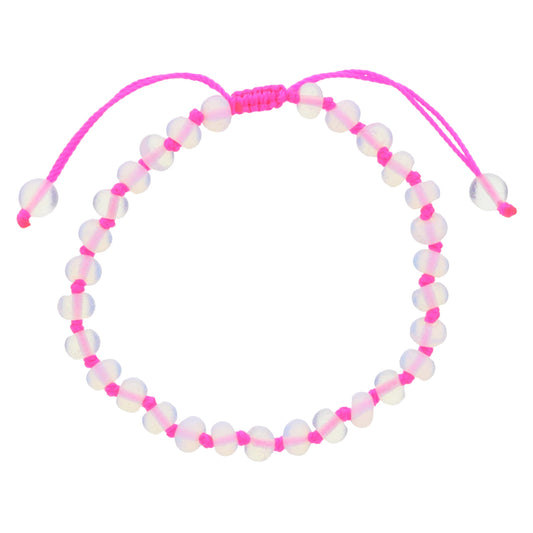 Kids Hot Pink Knotted Thread and Opalite Beaded Bracelet, .25" Pendant