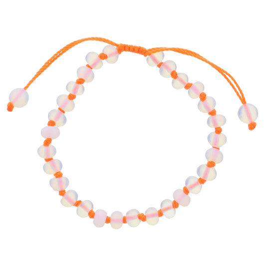 Kids Orange Knotted Thread and Opalite Beaded Bracelet, .25" Pendant